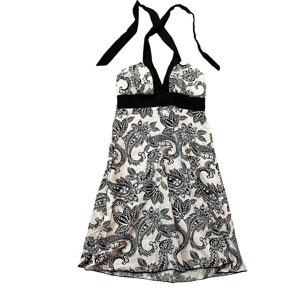 Speechless Halter Dress Black White Paisley Floral Empire Waist A-Line Size 3